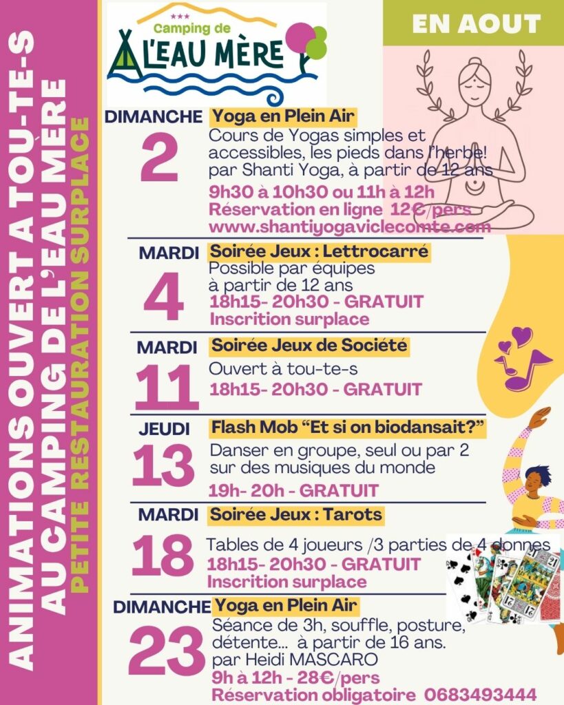 Yoga soirée jeux concerts à 10 mn d'Issoire Camping